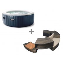 Intex - Pack spa gonflable PureSpa Blue Navy rond Bulles 6 places + Ensemble mobilier Bleu, en Vinyle - 216 x 216 x 71 cm - Garantie 2 ans - Installa
