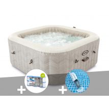 Intex - Kit spa gonflable PureSpa Chevron carré Bulles 4 places + 6 filtres + Aspirateur - Installation Piscinéco sur Demande