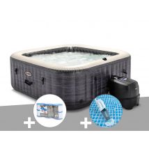 Intex - Kit spa gonflable PureSpa Ardoise carré Bulles 6 places + 6 filtres + Aspirateur - Installation Piscinéco sur Demande