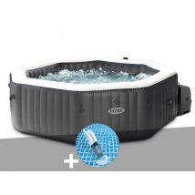 Intex - Kit spa gonflable PureSpa Carbone octogonal Bulles et Jets 4 places + Aspirateur - Installation Piscinéco sur Demande