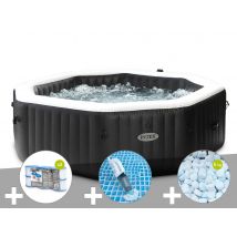 Intex - Kit spa gonflable PureSpa Carbone octogonal Bulles et Jets 6 places + 12 filtres + 5 kg de sel + Aspirateur, en Vinyle - Installation Pisciné