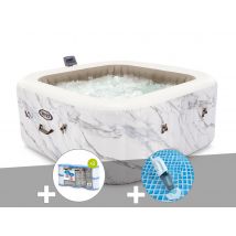 Intex - Kit spa gonflable PureSpa Calacatta carré Bulles 4 places + 6 filtres + Aspirateur - Installation Piscinéco sur Demande