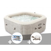 Intex - Kit spa gonflable PureSpa Chevron carré Bulles 6 places + 6 filtres + Kit d'entretien Beige, en PVC laminé triple épaisseur - 193 x 193 x 71