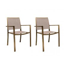 Jardiline - Lot de 2 Fauteuils de jardin en aluminium et textilène empilable aspect teck SANTORIN Marron Dimensions (L x l x H):55 x 58 x 85 cm Garant