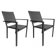 Jardiline - Lot de 2 Fauteuils avec structure aluminium et textilène matelassé gris, empilables, Ibiza anthracite Gris Dimensions (L x l x H):52 x 62