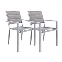 Jardiline - Lot de 2 Fauteuils de jardin en aluminium et textilène matelassé gris, empilable, Ibiza Perle Gris Dimensions (L x l x H):52 x 62 x 85 cm