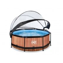 Exit Toys - Piscine tubulaire Wood ronde 2,44 x 0,76 m avec dôme Marron , en PVC - Installation Piscinéco sur Demande
