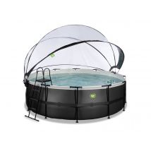 Exit Toys - Piscine tubulaire Black Leather ronde 4,27 x 1,22 m avec dôme Noir, en PVC - Installation Piscinéco sur Demande