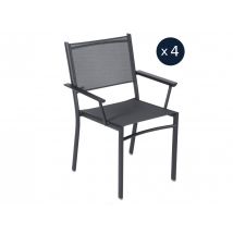 Fermob - 4 fauteuils Bridge de jardin structure aluminium Costa Carbone