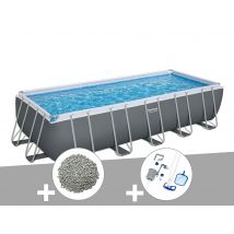 Bestway - Kit piscine tubulaire Power Steel rectangulaire 6,40 x 2,74 x 1,32 m + 10 kg de zéolite + Kit d'entretien Gris, en Duraplus - Installation