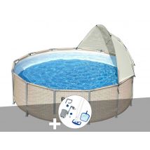 Bestway - Kit piscine tubulaire ronde Power Steel 3,96 x 1,07 m + Kit d'entretien Deluxe Beige, en PVC - Garantie 2 ans - Installation Piscinéco sur