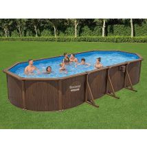 Bestway - Piscine acier Hydrium effet bois ovale 7,30 x 3,60 x 1,30 m Marron, en Acier galvanisé - Garantie 2 ans