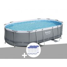 Bestway - Kit piscine tubulaire Power Steel ovale 4,88 x 3,05 x1,07 m + 6 cartouches de filtration Gris, en PVC - Installation Piscinéco sur Demande