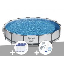 Bestway - Kit piscine tubulaire Steel Pro Max ronde 4,27 x 0,84 m + 6 cartouches de filtration + Kit d'entretien Blanc, en PVC - Installation Pisciné