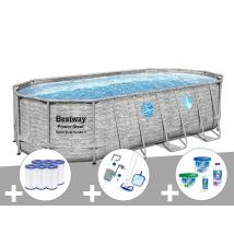 Bestway - Kit piscine tubulaire ovale Power Steel SwimVista avec hublots 5,49 x 2,74 x 1,22 m + 6 cartouches de filtration + Kit de traitement au chl