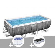 Bestway - Kit piscine tubulaire rectangulaire Power Steel 4,04 x 2,01 x 1,00 m + 6 cartouches de filtration + Bâche de protection Gris, en PVC - Gara
