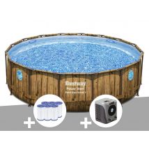 Bestway - Kit piscine tubulaire ronde Power Steel avec hublots 4,88 x 1,22 m + 6 cartouches de filtration + Pompe à chaleur Marron , en PVC - Garanti