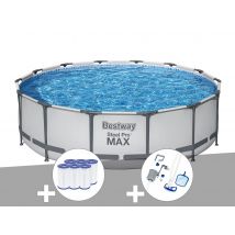 Bestway - Kit piscine tubulaire Steel Pro Max ronde 4,27 x 1,07 m + 6 cartouches de filtration + Kit d'entretien Blanc, en PVC - Installation Pisciné
