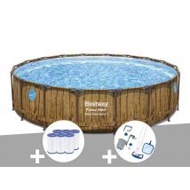 Bestway - Kit piscine tubulaire ronde Power Steel avec hublots 5,49 x 1,22 m + 6 cartouches de filtration + Kit d'entretien Deluxe Marron , en PVC -