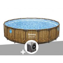Bestway - Kit piscine tubulaire ronde Power Steel avec hublots 5,49 x 1,22 m + Pompe à chaleur Marron , en PVC - Garantie 2 ans - Installation Piscin