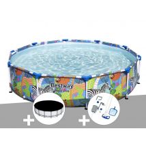 Bestway - Kit piscine tubulaire Steel Pro ronde 3,05 x 0,66 m + Bâche de protection + Kit d'entretien - Installation Piscinéco sur Demande