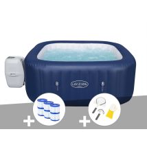 Bestway - Kit spa gonflable Lay-Z-Spa Hawaii carré Airjet 4/6 places + 6 filtres + Kit de nettoyage Bleu, en Vinyle - 180 x 180 x 71 cm - Garantie 2