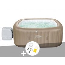Bestway - Kit spa gonflable Lay-Z-Spa Palma carré Hydrojet Pro 5/7 places + Kit de nettoyage Beige, en Vinyle - 196 x 196 x 80 cm - Garantie 2 ans -