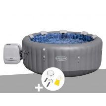 Bestway - Kit spa gonflable Lay-Z-Spa Santorini rond HydroJet Pro 5/7 places + Kit de nettoyage Gris, en Vinyle - 216 x 216 x 80 cm - Garantie 2 ans