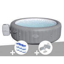 Bestway - Kit spa gonflable Lay-Z-Spa Grenada rond Airjet 6/8 places + 6 filtres + 2 appuie-têtes Gris, en Vinyle - 236 x 236 x 71 cm - Garantie 2 an