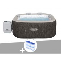 Bestway - Kit spa gonflable Lay-Z-Spa Cabo carré Hydrojet 4/6 places + 6 filtres Marron, en Vinyle - 180 x 180 x 71 cm - Installation Piscinéco sur D