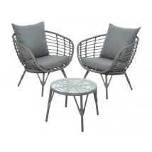 Jardideco - Salon de jardin en résine tressée gris Evora - 2 places, en Acier - Dimensions canapé (L x l x H): Dimensions chaise(s) - Garantie 2 ans