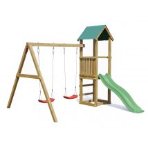 Fungoo - Aire de jeux Lucas avec balançoire double Vert Dimensions (L x l x H):310 x 275 x 245 cm Garantie:10 ans Marque:FUNGOO Matière(s):Bois Nombre