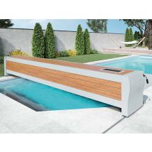 Sofatec - Volet de piscine hors-sol Banc Design sur rail solaire 10,00 x 5,00 m Blanc, en PVC
