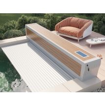 Sofatec - Volet de piscine hors-sol Banc Design solaire 9,00 x 4,50 m Blanc, en PVC