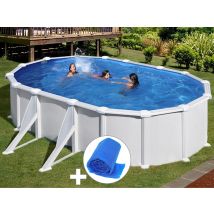 Gre - Kit piscine acier blanc Gré Atlantis ovale 6,34 x 3,99 x 1,32 m + Bâche à bulles Blanc, en Acier - Garantie 2 ans