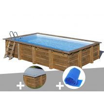 Gre - Kit piscine bois Gré Mango 6,18 x 3,20 x 1,33 m + Bâche hiver + Bâche à bulles Bois, en Bois