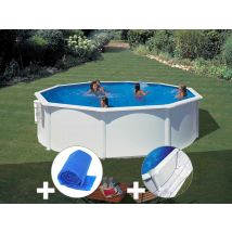 Gre - Kit piscine acier blanc Gré Bora Bora ronde 3,70 x 1,22 m + Bâche à bulles + Tapis de sol Blanc, en Acier - Garantie 4 ans
