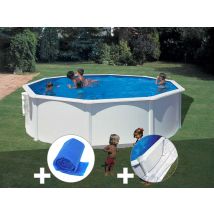 Gre - Kit piscine acier blanc Gré Bora Bora ronde 4,80 x 1,22 m + Bâche à bulles + Tapis de sol Blanc, en Acier - Garantie 4 ans