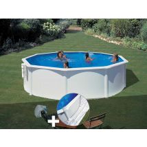 Gre - Kit piscine acier blanc Gré Bora Bora ronde 3,70 x 1,22 m + Tapis de sol Blanc, en Acier - Garantie 4 ans