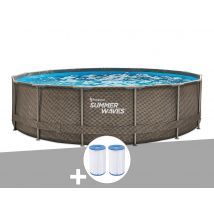 Summer Waves - Piscine tubulaire Active Frame Pool ronde effet rotin 4,57 x 1,06 m + 6 cartouches de filtration, en PVC - Installation Piscinéco sur