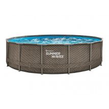 Summer Waves - Piscine tubulaire Active Frame Pool ronde effet rotin 4,57 x 1,06 m Marron , en PVC - Installation Piscinéco sur Demande