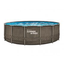 Summer Waves - Piscine tubulaire Active Frame Pool ronde effet rotin 4,88 x 1,22 m Marron , en PVC - Installation Piscinéco sur Demande