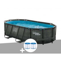 Summer Waves - Kit piscine tubulaire Active Frame Pool ovale effet chevron 4,24 x 2,50 x 1,00 m + 6 cartouches de filtration, en PVC - Installation P