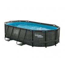 Summer Waves - Piscine tubulaire Active Frame Pool effet Chevron ovale 4,24 x 2,50 x 1,00 m Noir, en PVC - Installation Piscinéco sur Demande