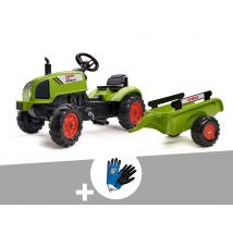 Falk - Tracteur enfant Claas Arion 410 avec remorque 2 à 5 ans + Gants