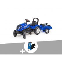 Falk - Tracteur enfant New Holland avec remorque 2 à 5 ans + Gants