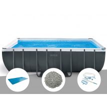 Intex - Kit piscine tubulaire Ultra XTR Frame rectangulaire 5,49 x 2,74 x 1,32 m + Bâche à bulles + 10 kg de zéolite + Kit d'entretien Gris, en PVC -