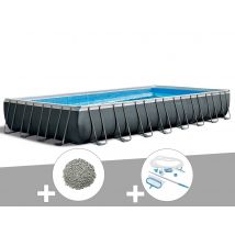 Intex - Kit piscine tubulaire Ultra XTR Frame rectangulaire 9,75 x 4,88 x 1,32 m + 20 kg de zéolite + Kit d'entretien Gris, en PVC - Garantie 2 ans -