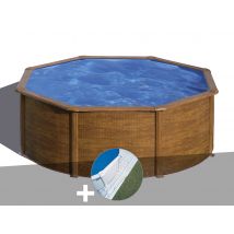 Gre - Kit piscine acier aspect bois Gré Pacific ronde 3,70 x 1,22 m + Tapis de sol Bois, en Acier