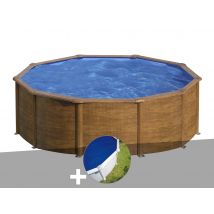 Gre - Kit piscine acier aspect bois Gré Pacific ronde 4,80 x 1,22 m + Bâche à bulles Bois, en Acier